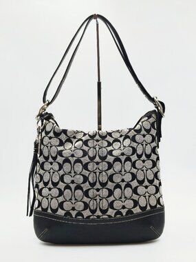 Coach Signature C Jacquard Black Leather Shoulder Hobo Bag Purse